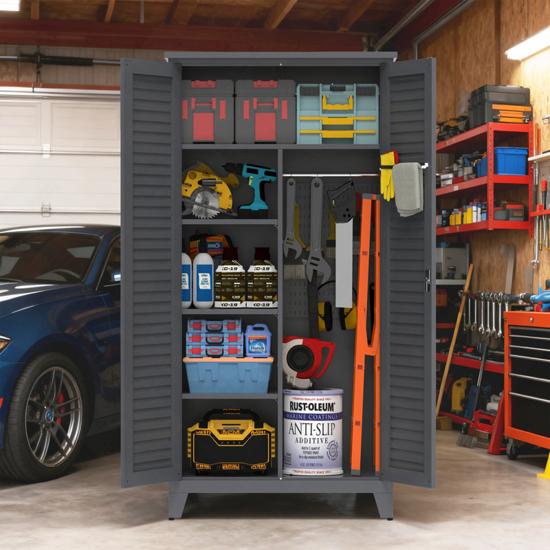 Tall Metal Tool Storage Cabinet with Ample Multi-Purpose Storage Space