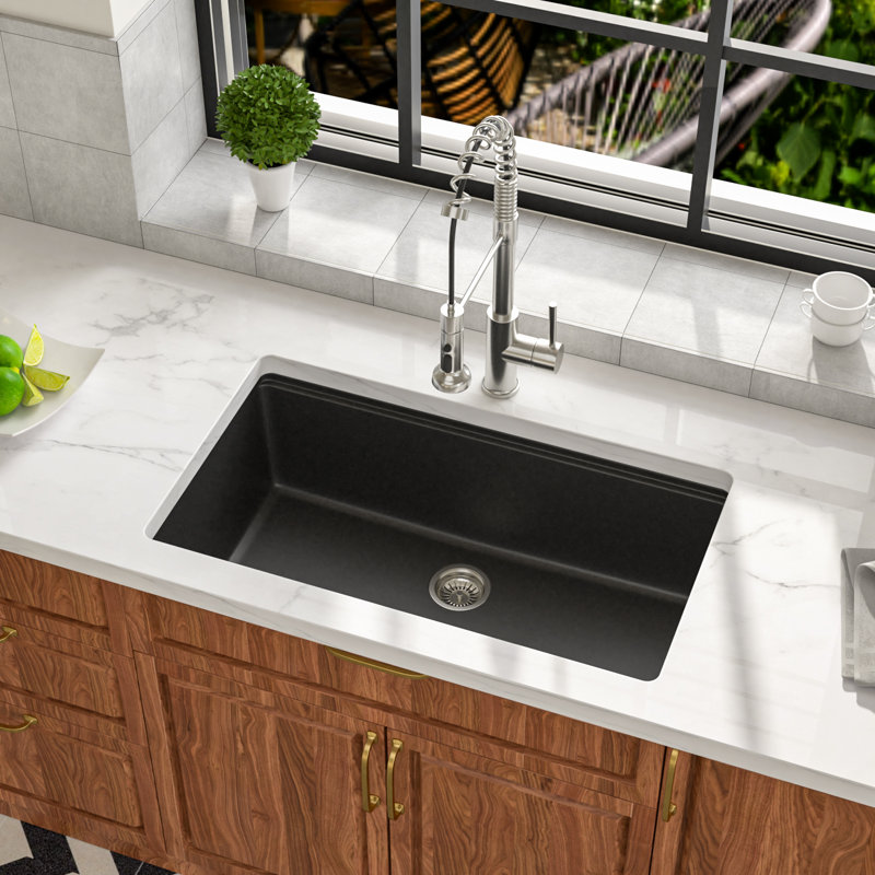 Quartz 30" X 19" Granite Composite Workstation Kitchen Sink Quartz Undermount Single Bowl Sink, Black