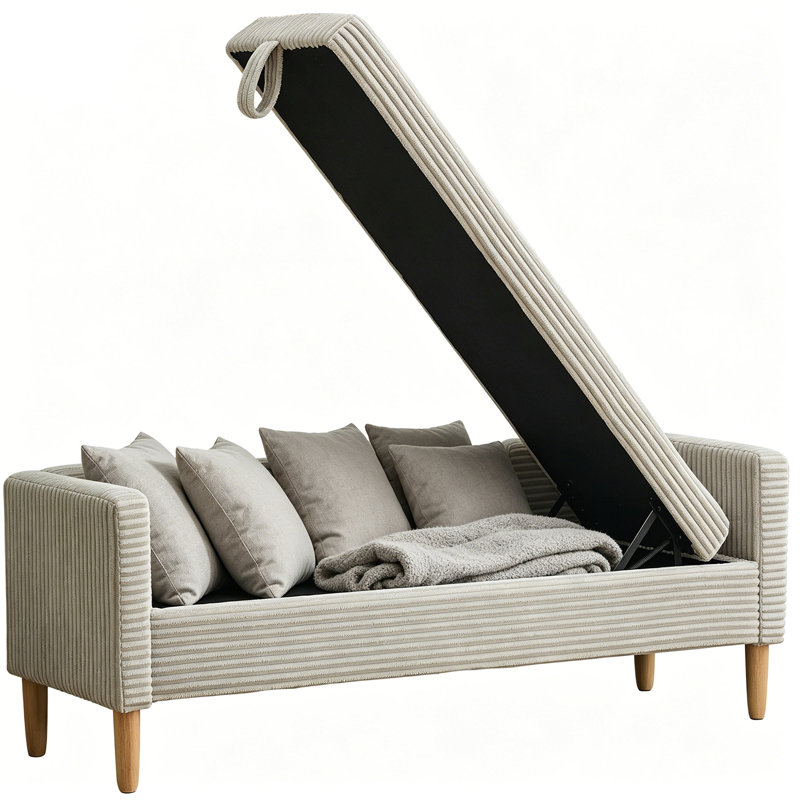 Banc de rangement rembourré Corduroy, Gris clair