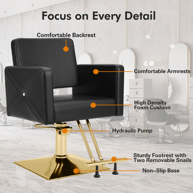 Fauteuil de salon pivotant à 360 degrés Inbox Zero, fauteuil de coiffeur à pompe hydraulique robuste, fauteuil de beauté à hauteur réglable pour coiffeur
