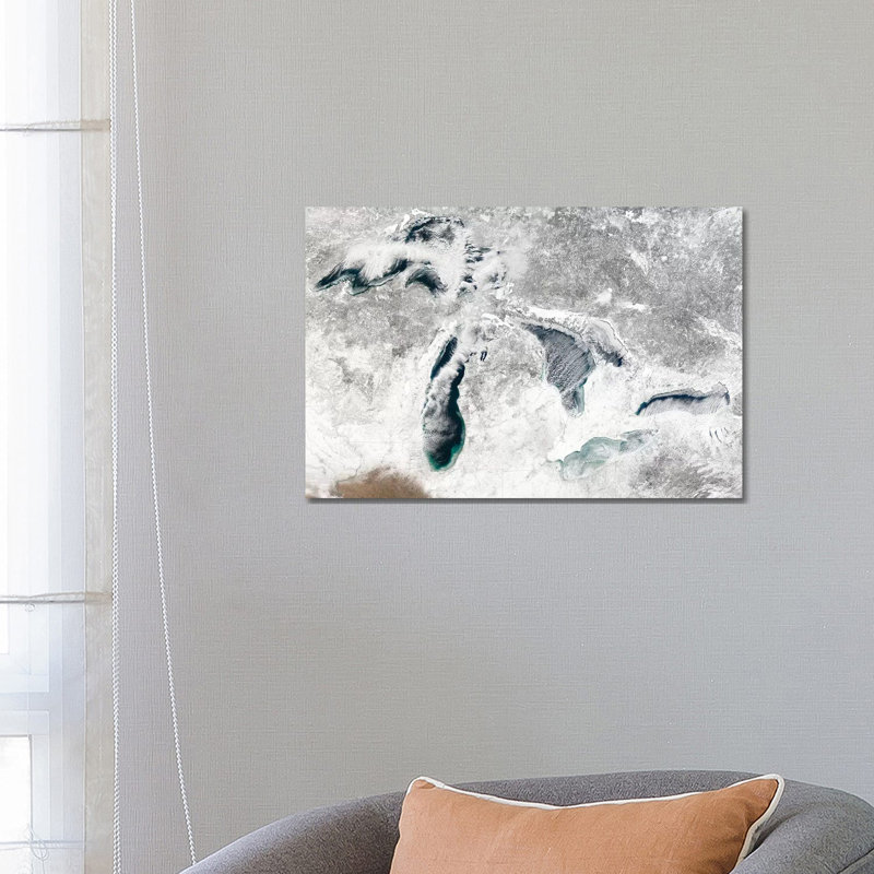 Satellite View Of The Great Lakes, USA I by Stocktrek Images - Wrapped Canvas Print, 66.04 cm H x 45.72 cm W x 3.175 cm D
