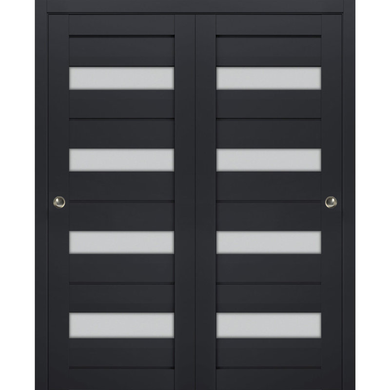 Portes coulissantes de placard avec verre dépoli Veregio 7455 Anthracite, rails robustes, moulures, garnitures, quincaillerie, ensemble de quincaillerie, portes de placard de chambre en bois massif - 36 po x 80 po (2 x 18 x 80)