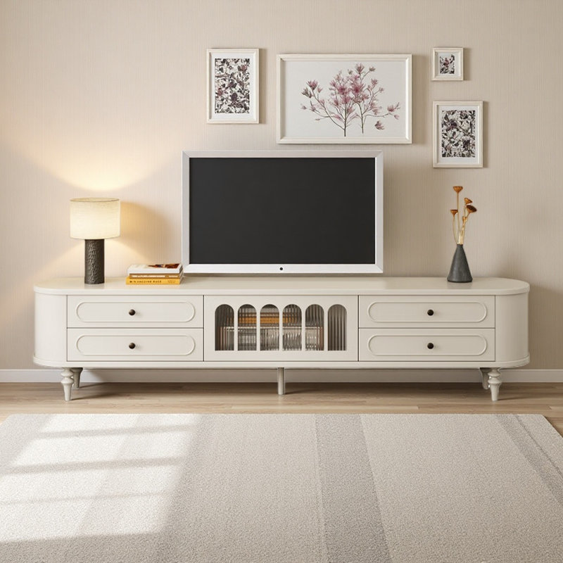 Meuble télé French Light Luxury Design, H 20,87 po x L 94,49 po x l 15,75 po, Blanc cassé