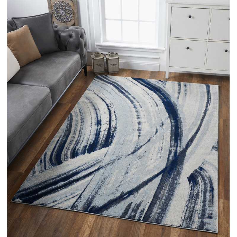 Leonidas Abstract Area Rug, Rectangle 3'3" x 4'11", Ivory/Blue