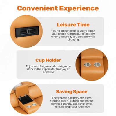 Canapé d'angle 3 places inclinable électrique avec appuie-tête réglables, console de rangement et ports USB, revêtement en cuir respirant