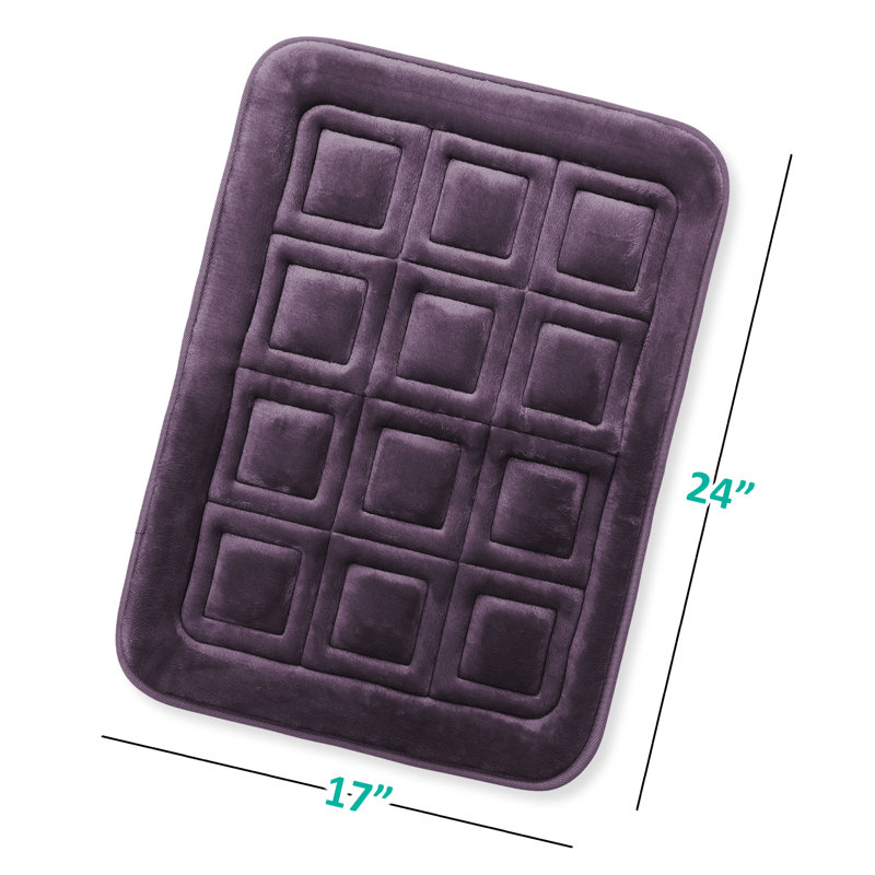 Tapis de bain gaufré en mousse à mémoire de forme ultra doux, L 17 po x L 24 po, Mauve aubergine