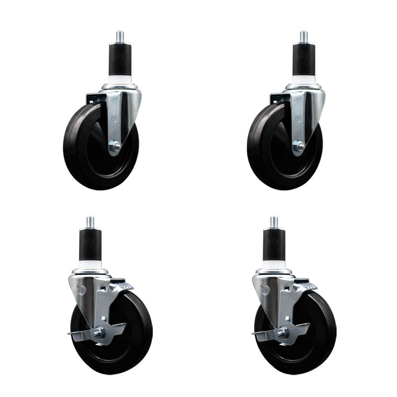 Jeu de roulettes extensibles en caoutchouc souple de 1 1/2 pouce pivotant sur roues 2 freins SCC