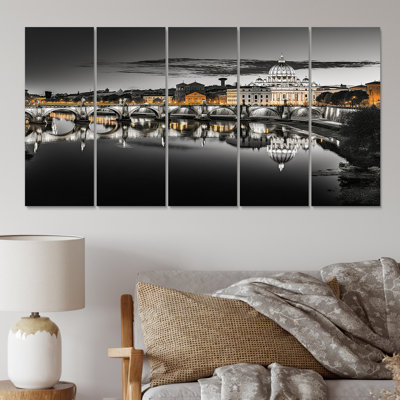 «Black and White Rome Cityscape», impression sur toile tendue 5 pièces