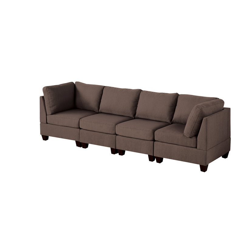 4 pièces modulaires de couleur café noir, tissu semblable au lin, aspect de support en bois, cadre