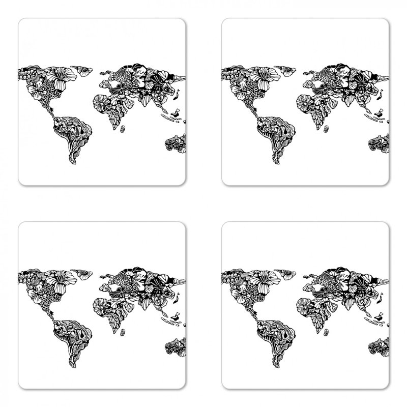 Fiche sous-verre floral world map