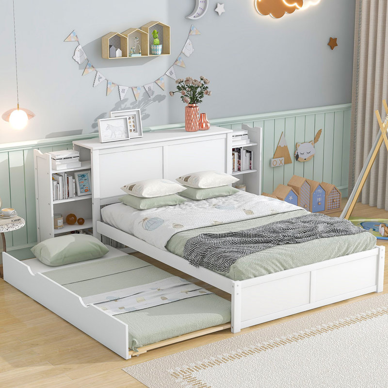 Lit plateforme avec rangement et tablettes gigognes, Lit double