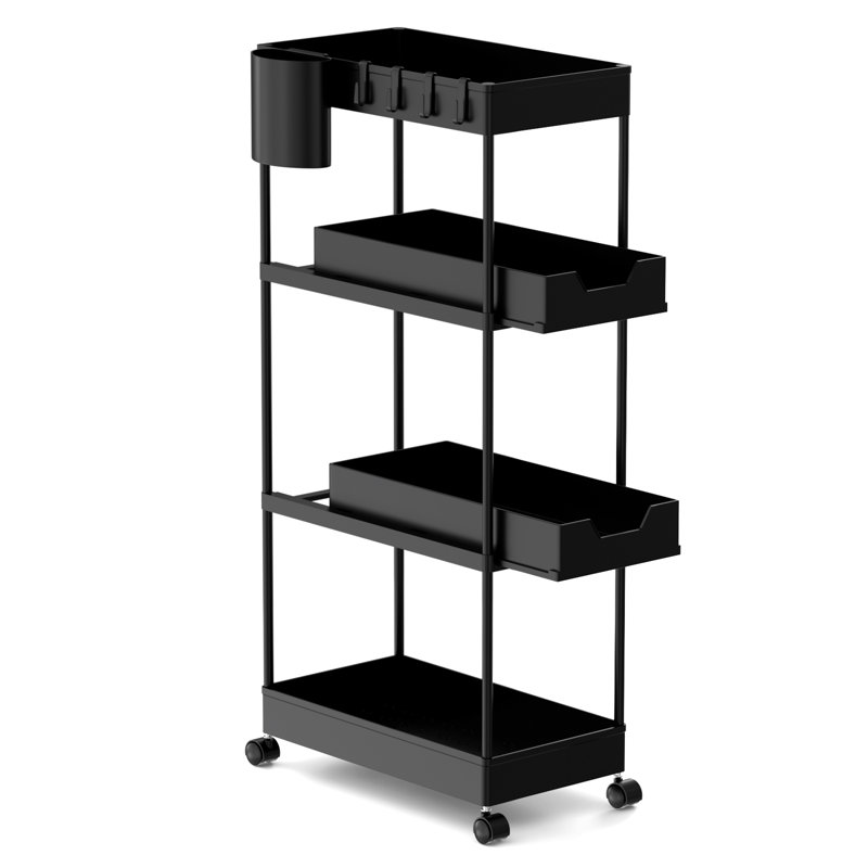33.07'' H x 15.35'' W Utility Cart with Wheels, Black