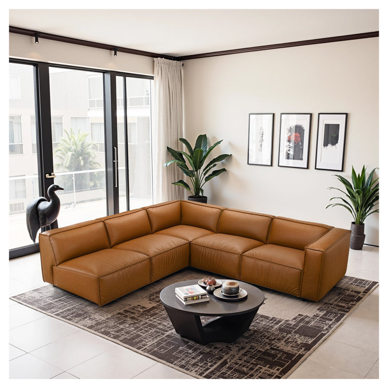 Canapé d'angle Findlay Mid-Century en cuir végétalien cognac