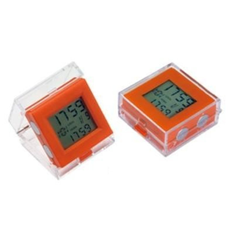 Digital Quartz Movement / Crystal Tabletop Clock with Alarm in Gray/Clear, Orange