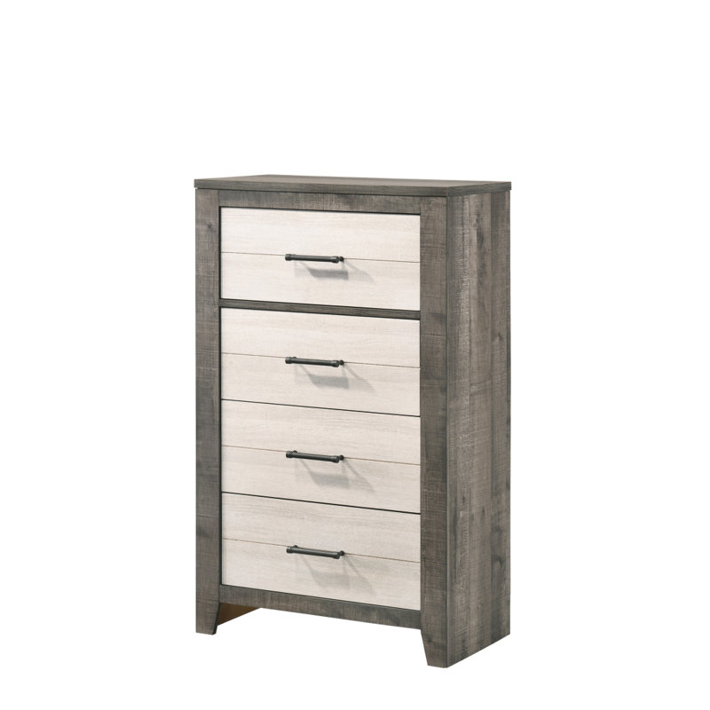 Commode 1 pièce deux tons Finition commode chevet quatre tiroirs Poignée en métal gris beige