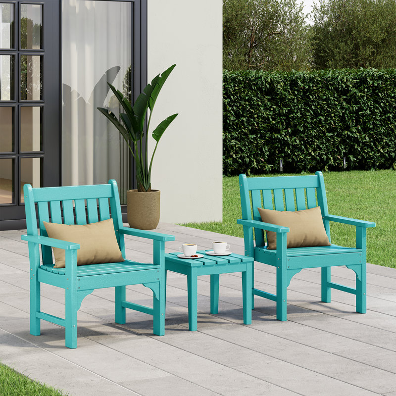 Laguna Poly 3-Piece Garden Arm Chair With Side Table, Teal