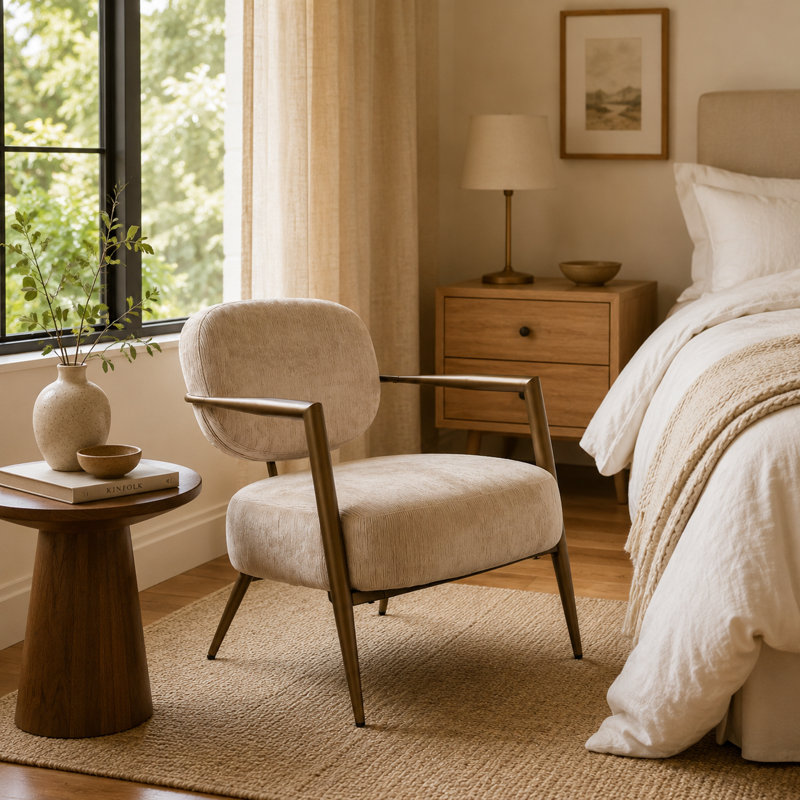 Upholstered Accent Chair, Camel Fabric