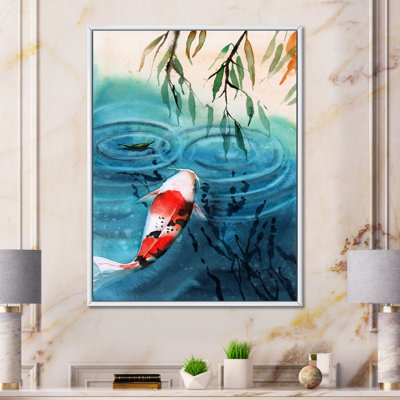 «Red Japanese Koi Carp in Blue Lake», reproduction sur toile