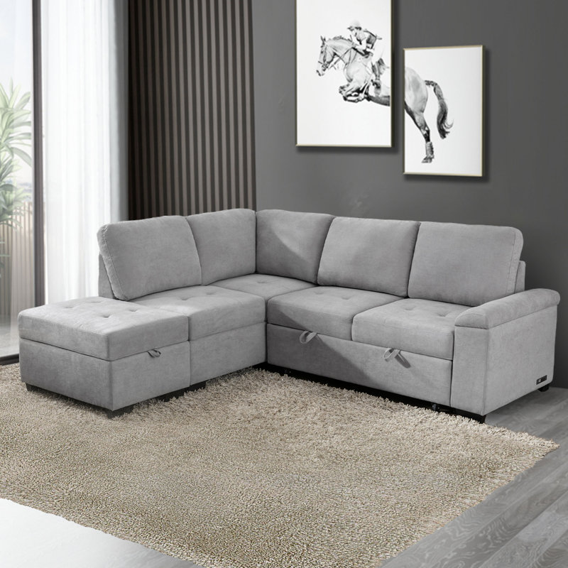 Velvet L-Shaped Sectional Left Hand Facing, Gray Velvet
