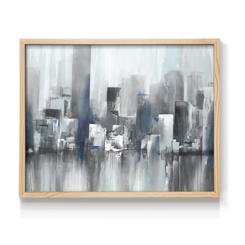 Cityscape in Blues -Framed Print - Restickable, 11" H x 14" W, Naturel