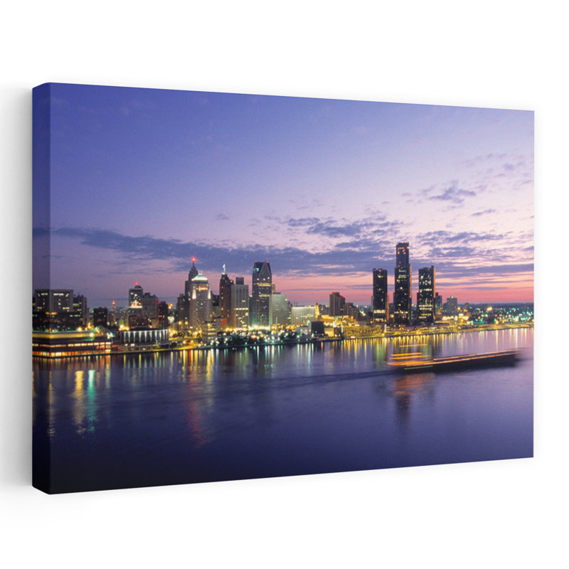 «Detroit Skyline At Dawn», comté de Wayne, Michigan, États-Unis, architecture moderne abstraite, art urbain