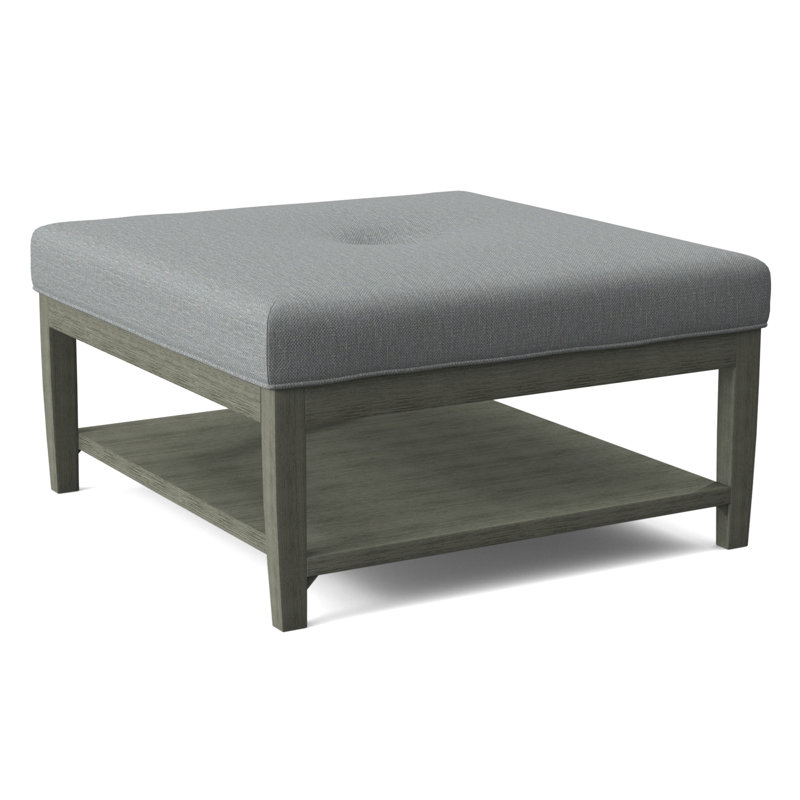 Hammond Square Ottoman, Antique Black Finish, Light Blue Performance Fabric; 0851-55