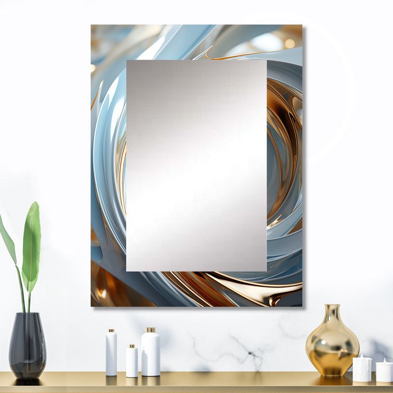 White and gold Spiral vortext - Abstract Spirals Decorative Mirror, White Wall Mirror, Printed Metal Art, 32" x 24"