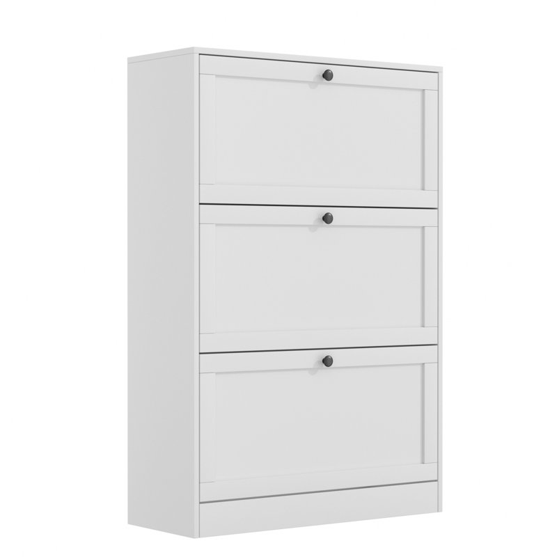 Shoe Storage Cabinet With 3 Flip Drawers And 2 Adjustable Internal Dividers For Up To 27 Pairs Of Shoes