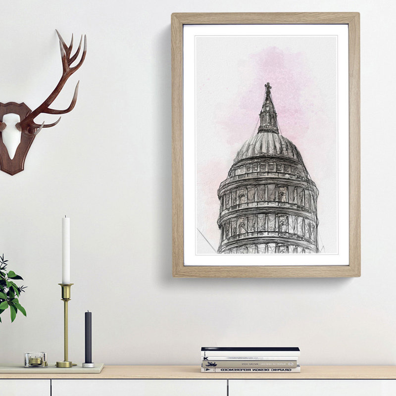 St. Paul's Cathedral Sketch in Abstract - Picture Frame Drawing Print, 87cm H x 62cm W x 2cm D, Oak Framed