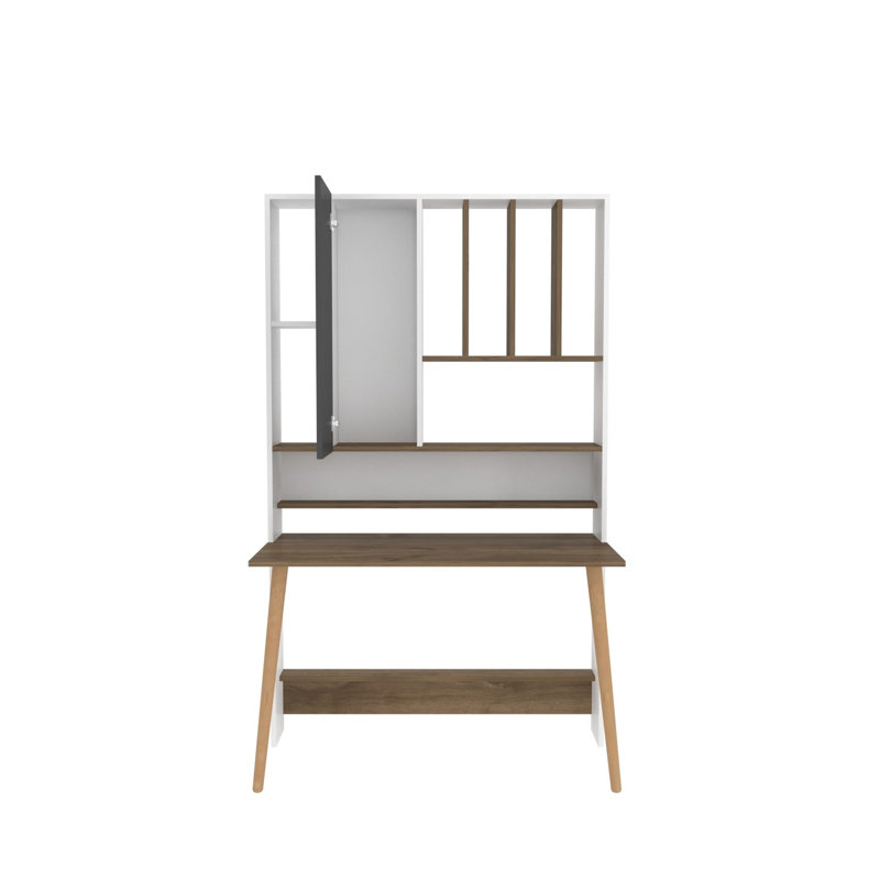 Bureau d'étude moderne avec finition blanche et noyer, 47,2 po x 23,6 po x 77,4 po | 100% panneau de particules enduit de mélamine, épaisseur: 0,7 pouce | Conception élégante et fonctionnelle pour les bureaux à domicile et les espaces d'étude, durable et élégante