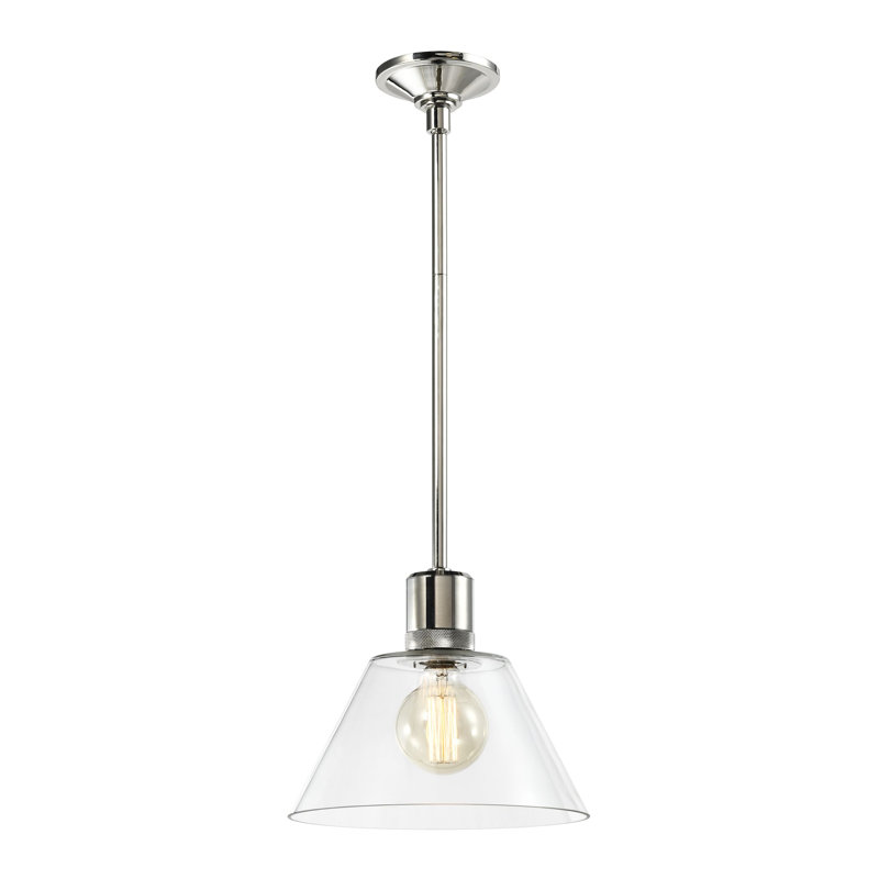 12" E26 Clear Cone Glass Pendant Light And Satin Brushed Black With Brass Metal Finish, Polished Nickel