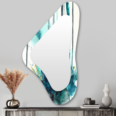 Tropical Turquoise Joyfulness V - Abstract Metal Art Decor - Asymmetrical Modern Wall Mirror