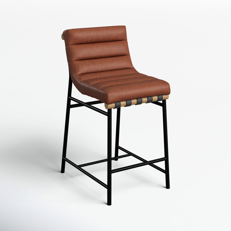 Vincentas Upholstered Counter Stool, Black Faux Leather, Counter Stool (26.4" Seat Height)
