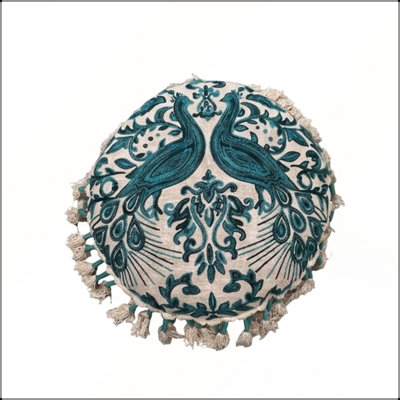 Coussin de méditation à motif de paon de 20 po x 20 po x 3,5 po avec motif de paon brodé pour le salon, la chambre à coucher et le salon