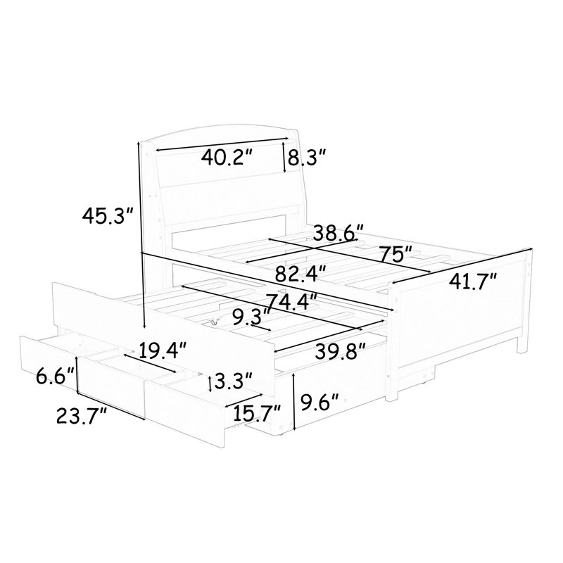 Lit plateforme en bois avec 3 tiroirs Charead, Lit simple