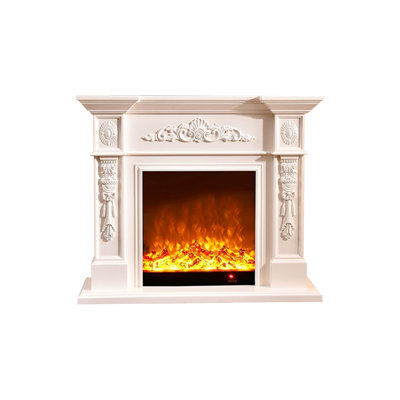 White Solid Wood Electric Fireplace