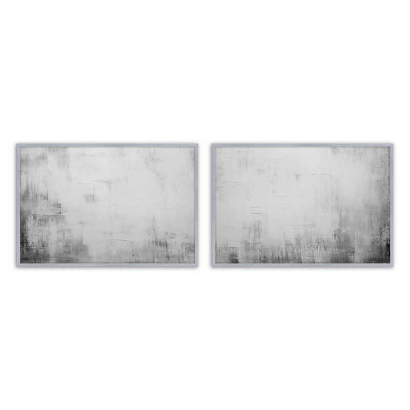 Ensemble de 2 impressions blanches silencieuses dans un cadre brossé, x 16 po, Chrome poli, H 25,25 po x l 74,5 po