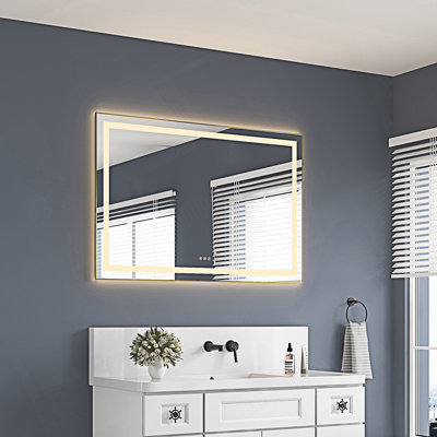 Miroir de salle de bain 48 po x 32 po à DEL avec façade et rétroéclairage