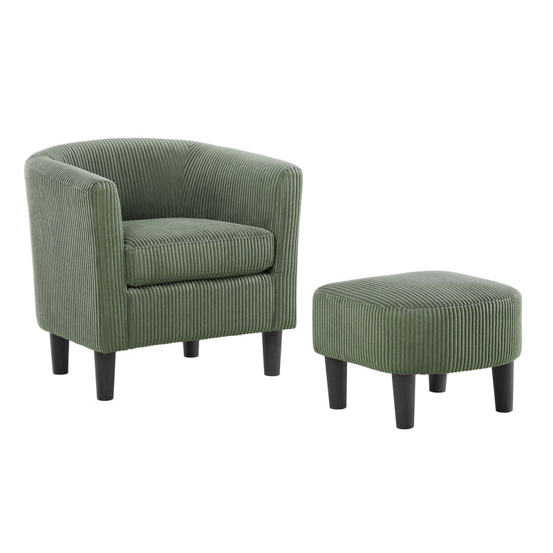 Upholstered Chair With Ottoman, Green Corduroy 1