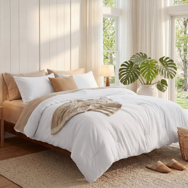 Bedsure Reversible Prewashed Comforter Set, King Comforter + 2 Standard Pillowcases, White