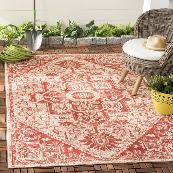 Glass Hooked Red/Cream Indoor/Outdoor Rug, Rectangle 79 x 152 cm