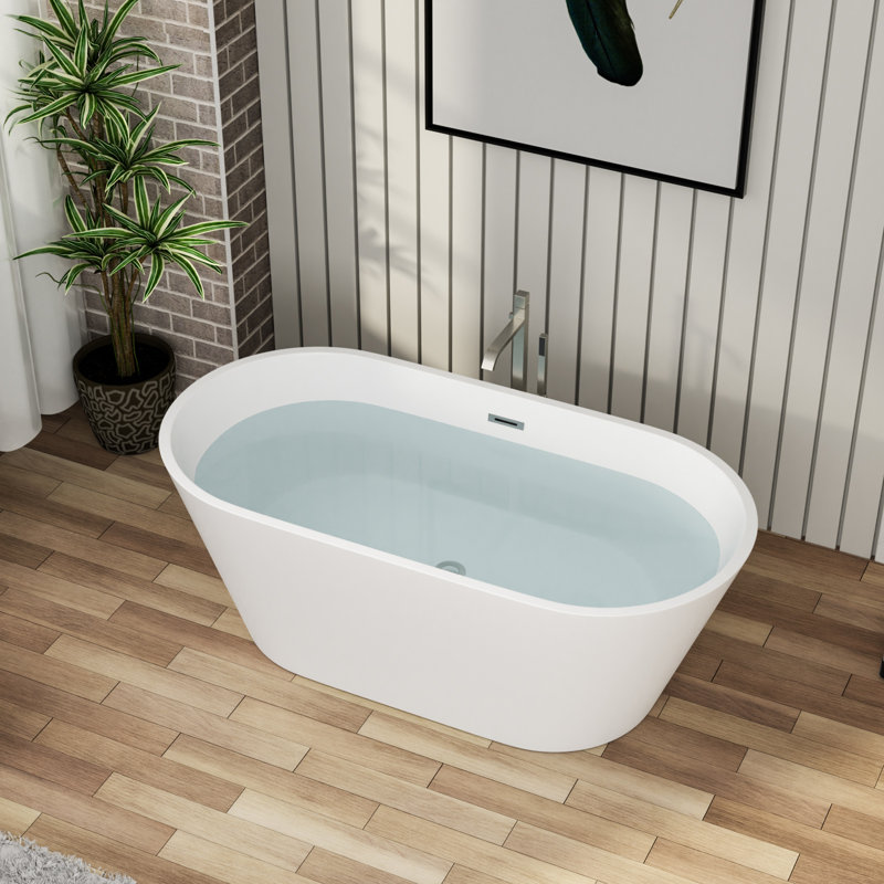 Baignoire de trempage autoportante en acrylique avec bonde escamotable et trou de trop-plein, Chrome chrome