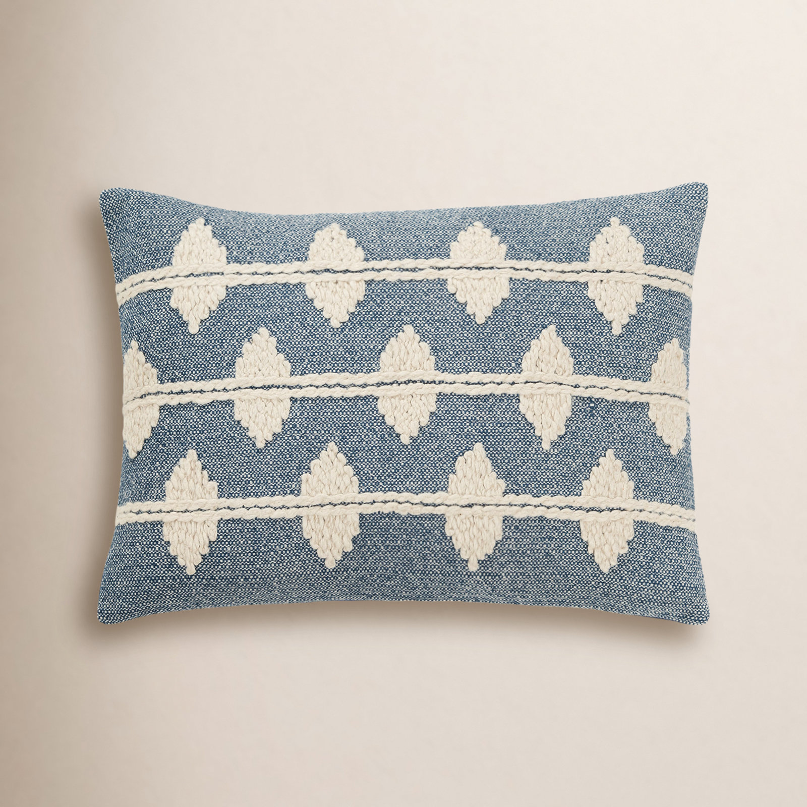 Heiden 20" x 14" Embroidered Throw Pillow, Blue