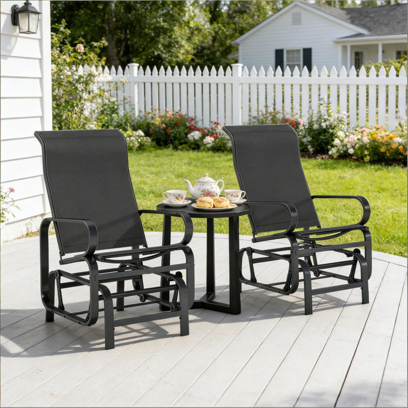 Ensemble de chaises berçantes et de planeurs de patio en métal durable, design noir moderne pour le confort extérieur