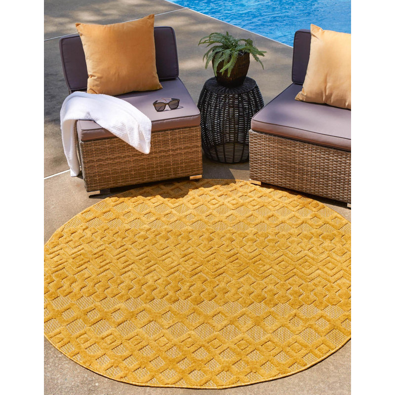 Tapis intérieur / extérieur jaune Gritton, Rond 4 pi