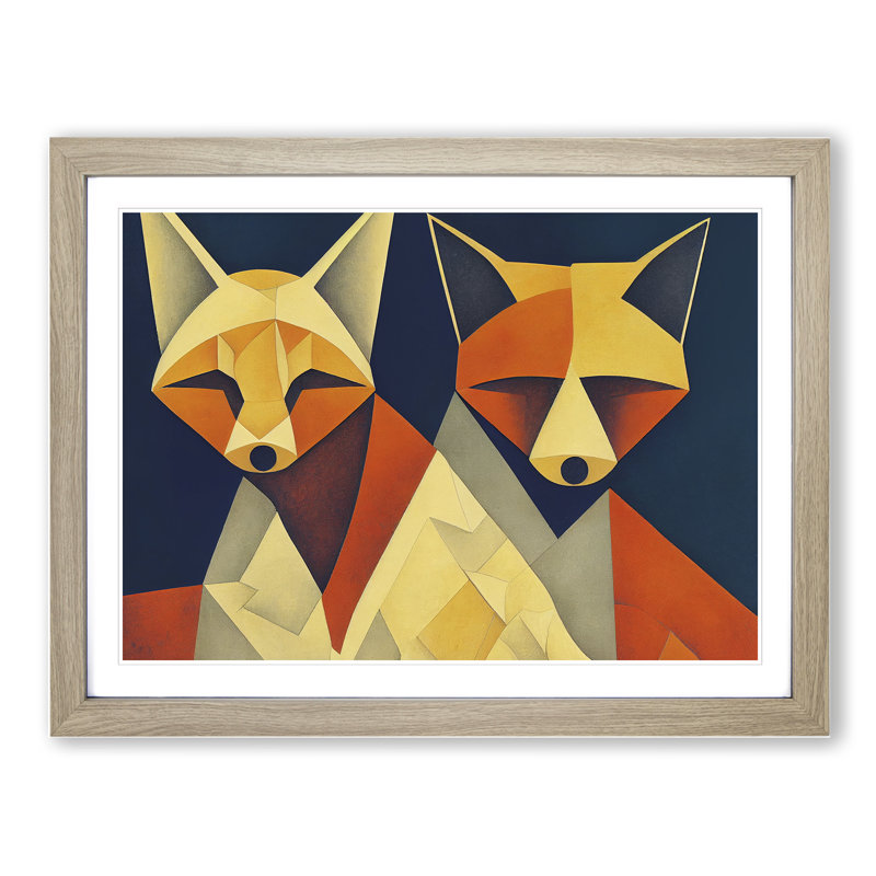 Two Abstract Foxes Vol.3 - Framed Print, 46cm H x 64cm W x 2cm D, Oak