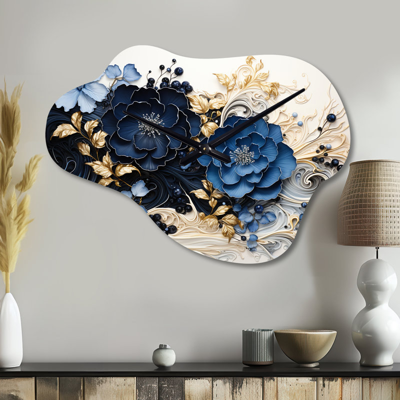Liquid Ink Spirals cape I - Abstract Spirals Cloud Metal Wall Clock, Modern Asymmetrical Wall Clock Print, Small