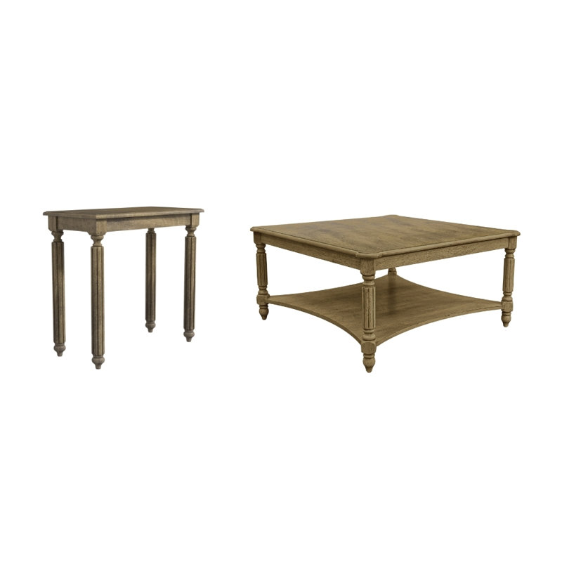 Locke Traditional Solid Wood 2 Piece Living Room Accent Table Set, Antique White