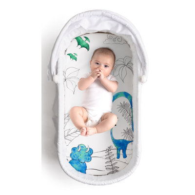JumpOff Jo - Hypoallergenic Fitted Bassinet Sheet for Baby Boys & Girls - Rectangular, Hourglass & Oval Crib Compatible, Soft, Breathable, Machine Washable - Tiny Dino, Blue