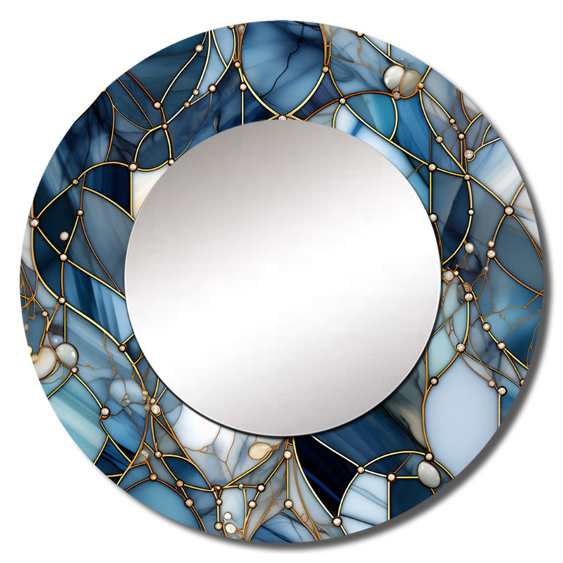 Motif de marbre Ribh Fantasy - miroir en marbre, miroir mural rond bleu, impression d'art en métal, 23 po x 23 po
